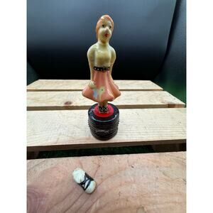 VTGHand Painted Porcelain Girl Figurine Hinged Trinket Box w/Mini Baby